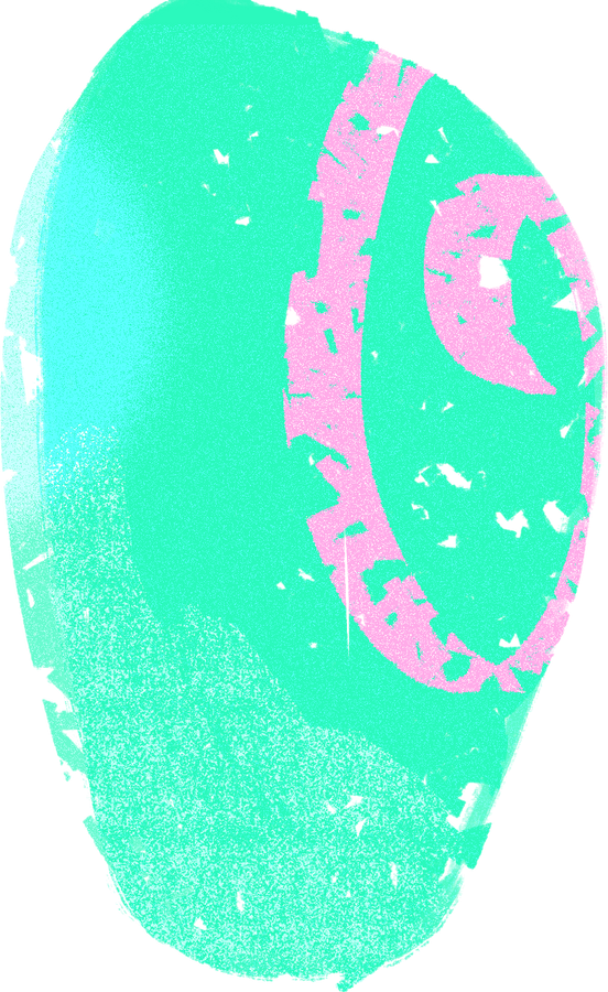 Vibrant Teal Blob Mixed Media Abstract Shape